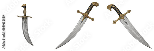 Canvastavla Set and collection of ancient middle eastern curved daggers with golden hilts an