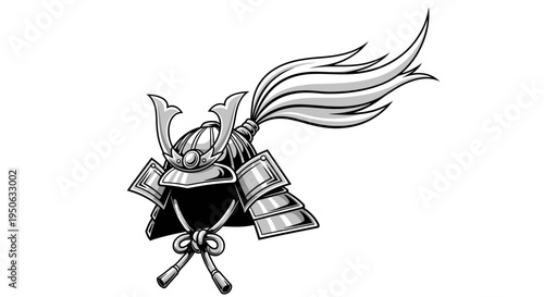 samurai helmet with feathers and crossed swords