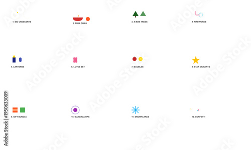 Modern Festival Holiday Celebration Icons. Simple Minimal Vector Design Elements.