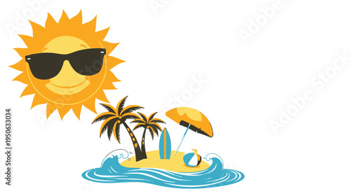Vector summer vacation icon with palm trees and sunglasses sun