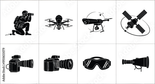 Set of 8 military icons vector