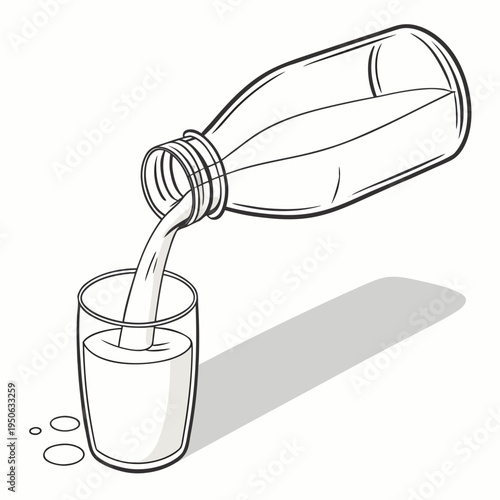 Pouring water from a clear plastic bottle into a glass liquid