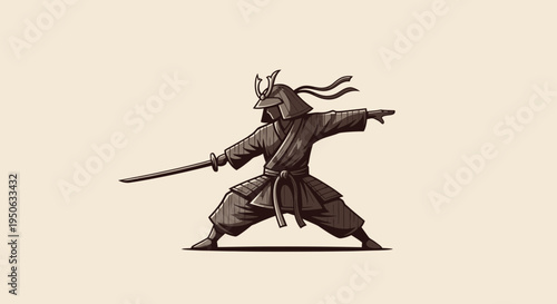 samurai warrior in fighting stance with sword