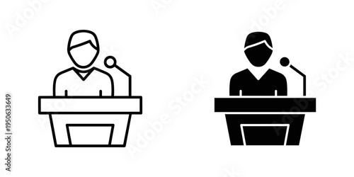 two anonymous business speakers at podiums debating vector illustration