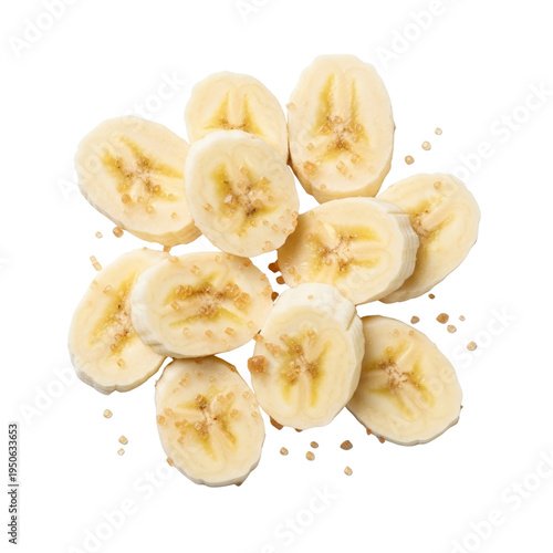 Banana slices with sugar isolated on transparent background