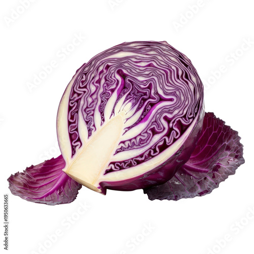 Red cabbage cut in half on transparent background