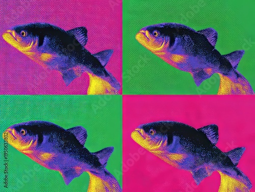 Pop art fish repeating pattern inspired by warhol