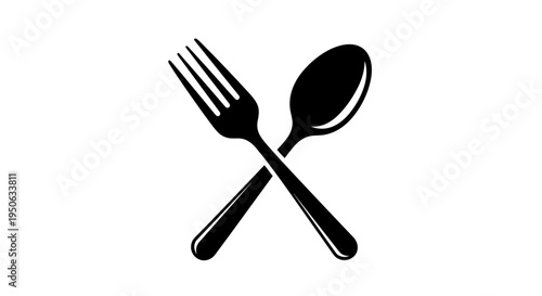 Crossed fork and spoon eating utensils.