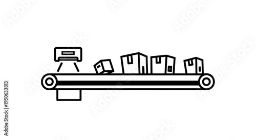 Conveyor belt with boxes and scanner.