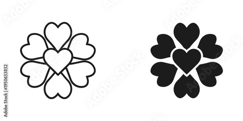 love heart flower bouquet and cluster flat design vector illustration