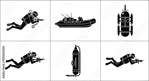 Set of 6 scuba diving icons vector