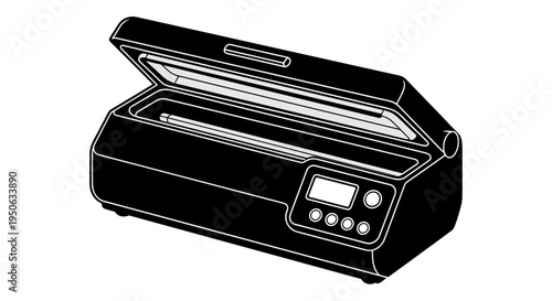 Laminator machine with open lid.