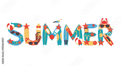 Summer themed colorful typography vector