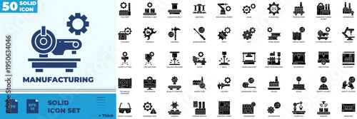 Manufacturing Solid Editable Icons set