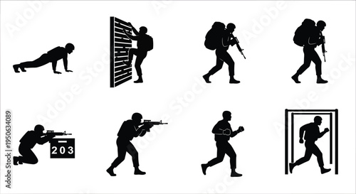 Set of 8 military tactical operation icons vector