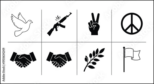 Set of 8 peace and protest icons vector