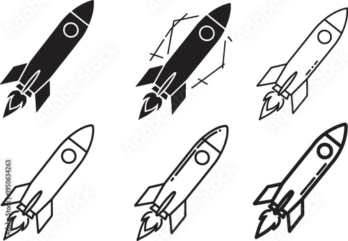 Illustrations of various rocket designs with different structural modifications