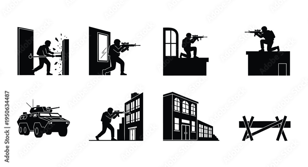 Obraz premium Set of 8 military operation icons vector