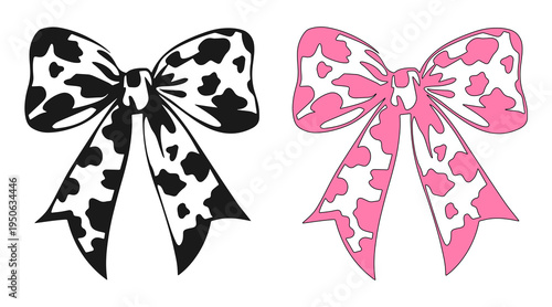 Hand drawn coquette ribbon bow doodle silhouette vector line art clipart on white background
