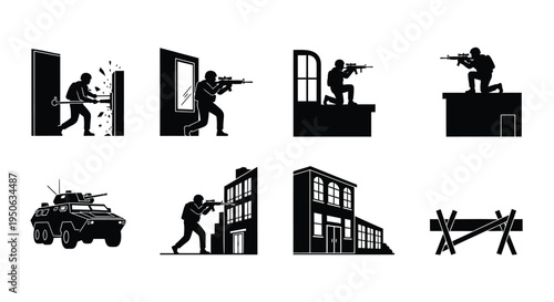 Set of 8 military operation icons vector