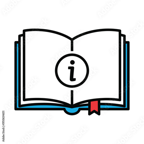 A cartoon image of an open book with an information icon