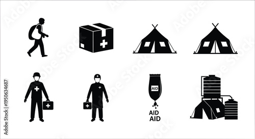 Set of 8 disaster relief icons vector