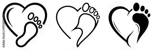 Baby Feet In Heart Logo Set Newborn Footprint Love Symbol Vector