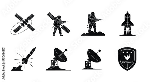 Set of 8 military satellite icons vector
