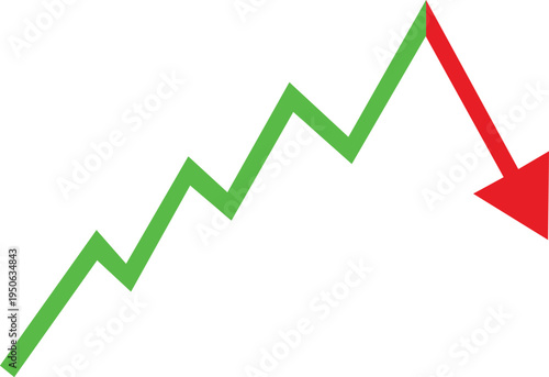 A green zigzag line graph with a red downward arrow