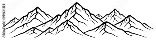 Mountain range outline vector illustration Hand drawn sketch of rocky peaks for logo and emblem design