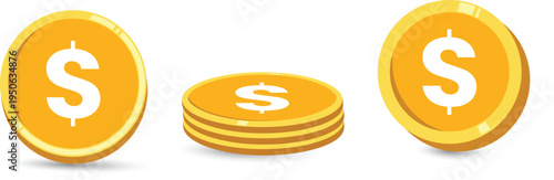 Golden dollar coins stacked and standing