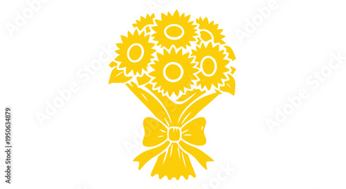Vector illustration of 5 yellow sunflowers bouquet