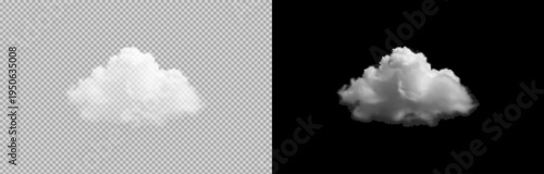 Vector realistic cloud, smoke or fog on isolated transparent and black background. Cloud png. Smoke png.