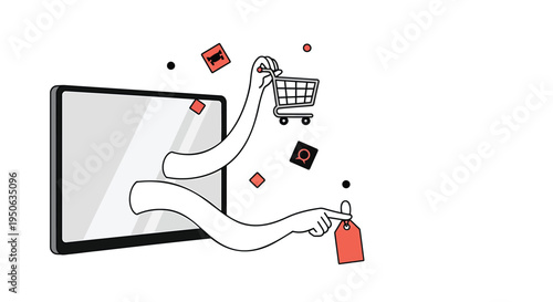 Vector illustration of ecommerce concept with hand and shopping cart