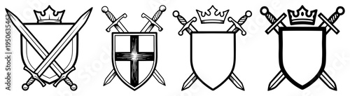 Shields With Crossed Swords Border Heraldic Divider Outline Vector