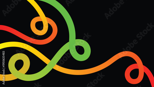 Vibrant neon colored swirling lines on black background