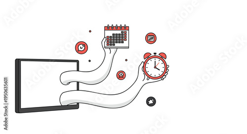 Vector business productivity icons set with calendar, clock and laptop