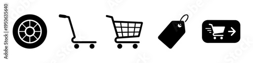 Wheel, Trolley and Cart Monochrome Icon Set. High quality stock illustration with clear subject focus and cohesive composition for versatile commercial usage.