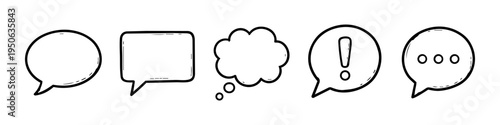 Speech Bubble, Rectangle Bubble and Cloud Bubble Monochrome Icon Set. High quality stock illustration with clear subject focus and cohesive composition for versatile commercial usage.
