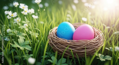 Wallpaper Mural Easter sunday celebration with colorful eggs in a natural nest on a sunny day Torontodigital.ca