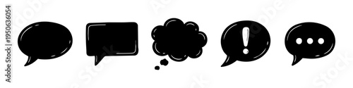 Speech Bubble, Rectangle Bubble and Cloud Bubble Monochrome Icon Set. High quality stock illustration with clear subject focus and cohesive composition for versatile commercial usage.