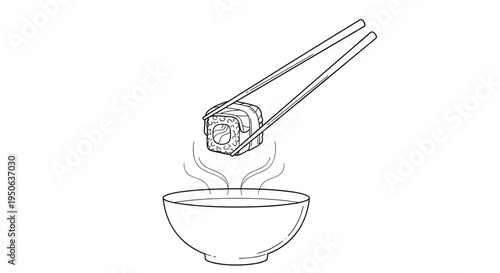 Chopsticks picking up sushi from bowl.