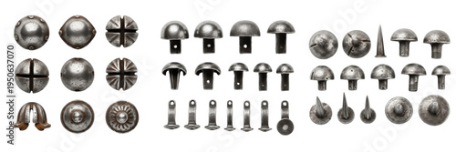 Φωτογραφία Set and collection of industrial steel rivets metal studs and chrome furniture f