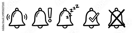 Bell, Exclamation Mark and Zzz Monochrome Icon Set. High quality stock illustration with clear subject focus and cohesive composition for versatile commercial usage.