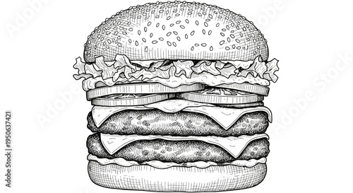 A Classic Double Cheeseburger Drawing A Delicious Food Illustration
