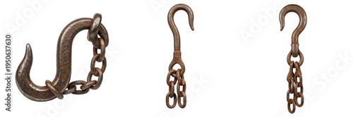 Cuadro en lienzo Set and collection of heavy duty vintage rusty iron hooks with industrial steel