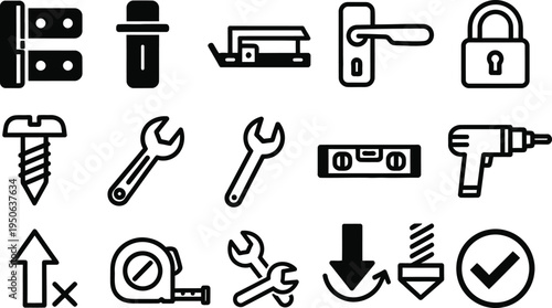 Collection of various tools and hardware icons