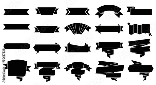 Set of graphic design elements, including various ribbon banners, labels, and emblems, perfect for adding decorative accents to any project