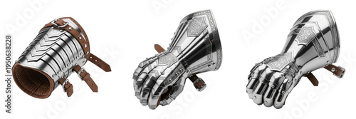 Foto Set and collection of medieval knight plate armor gauntlets and steel hand prote