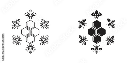 hexagonal honeycomb pattern with bees flat design vector illustration